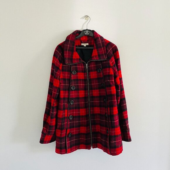 Chris and Jaime Red and Black Woman Checkered Coat Size L - Picture 1 of 7